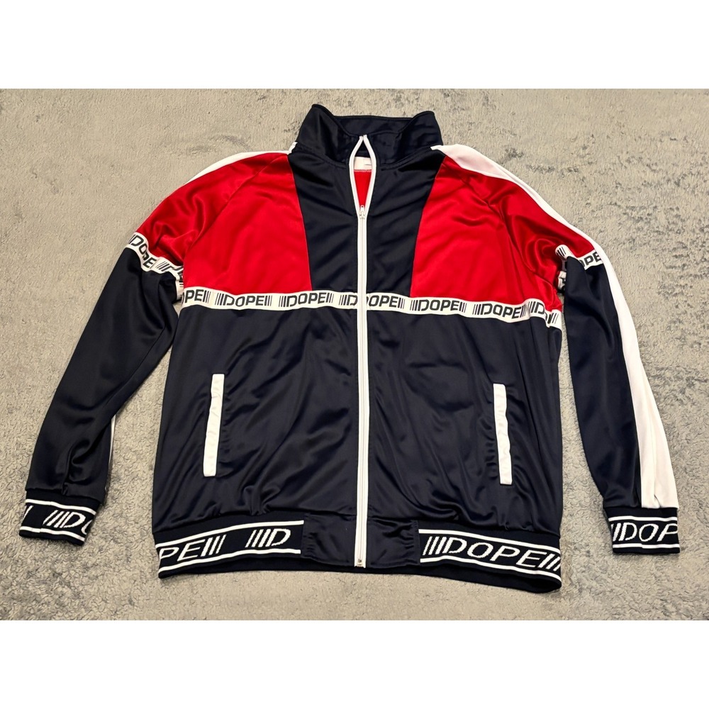 DOPE Brand Track Jacket Mens 2XL Red White Blue Athletic Long Sleeve Full Zip